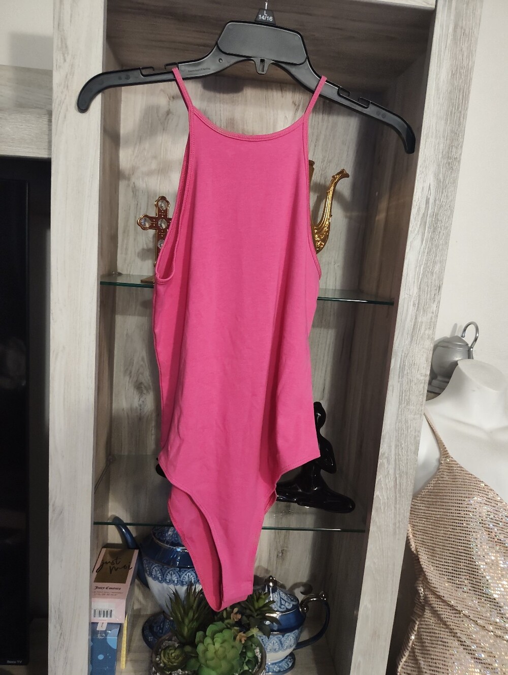 Zara Women's Hot Pink Slim-Strap Bandeau Bodysuit